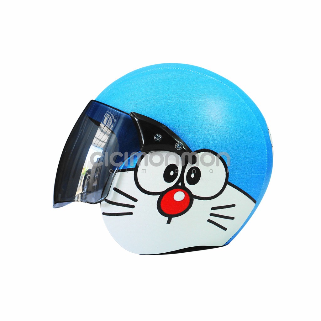 Blue Doraemon Graphic Cartoon Synthetic Leather Vinyl PVC Half Face