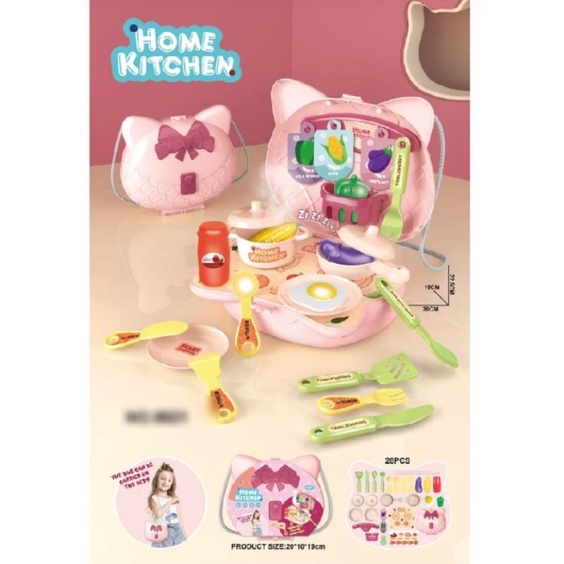 Playset Pretend Suitcase luggage Sling Bag Kitchen Tools Set Family