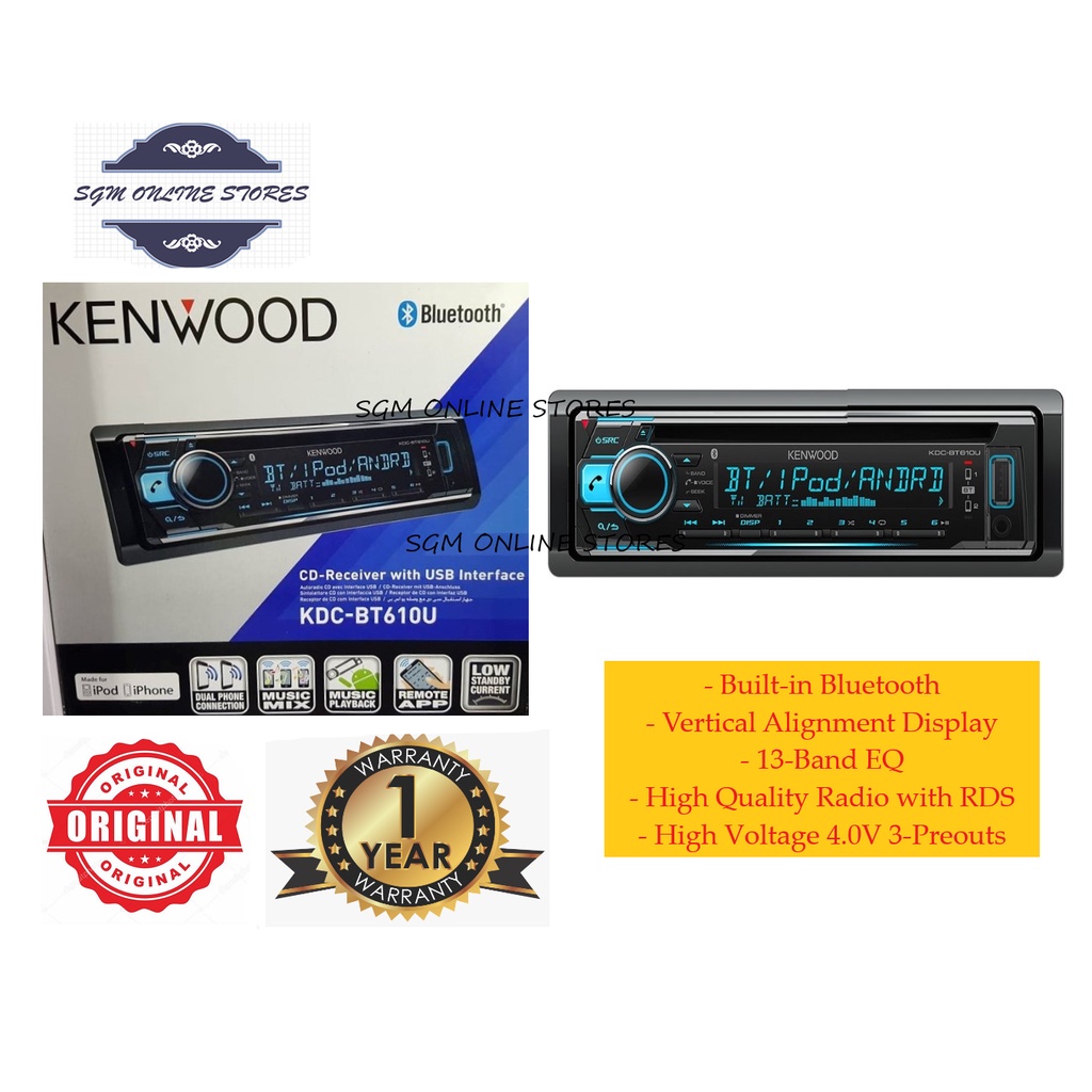 Kenwood KDCBT610U Builtin Bluetooth / Radio / USB / CD Receiver