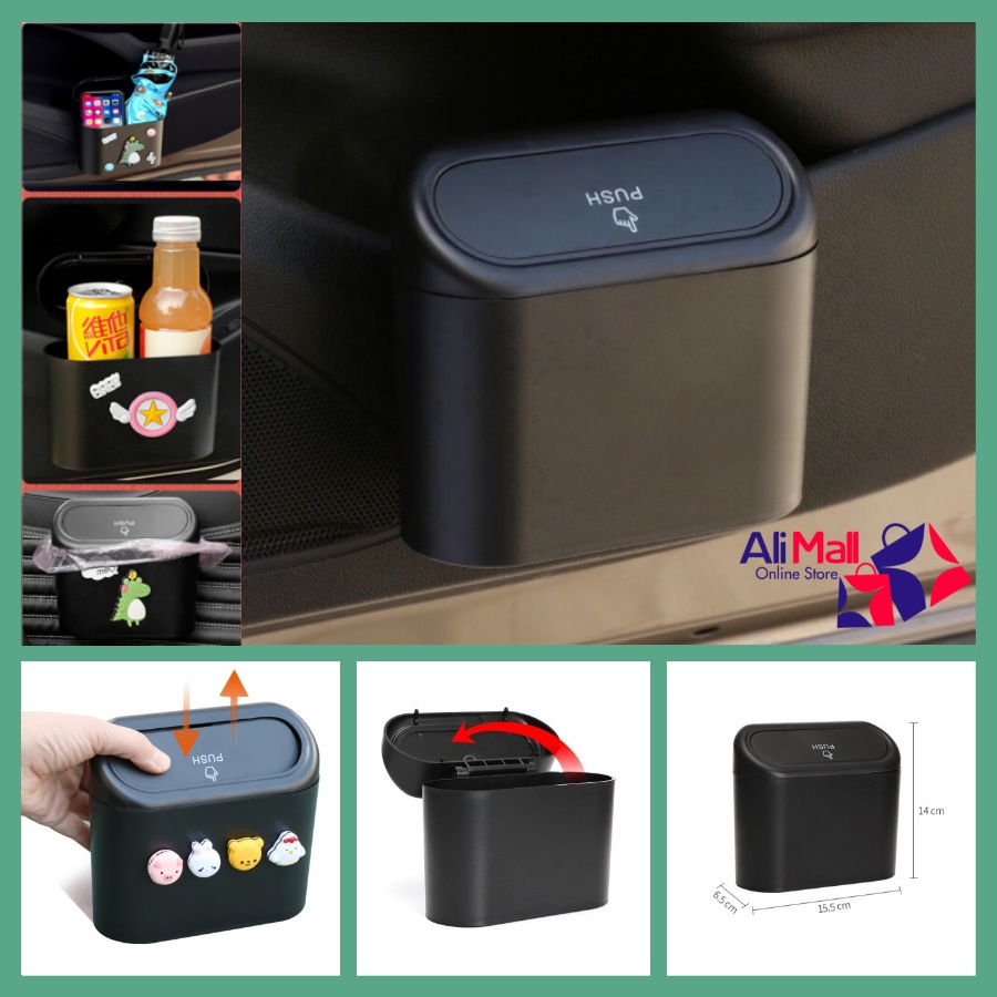 (Ready Stock) Universal Car Trash Can Garbage Flip Lid Dust bin