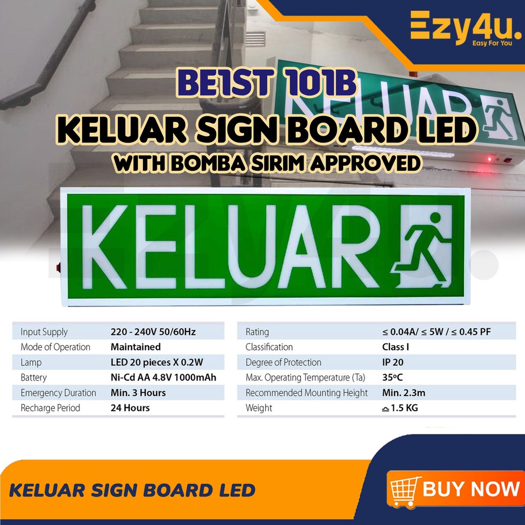 BE1ST 101B LED Keluar Exit Sign Board with Bomba Approved Lesen Sirim