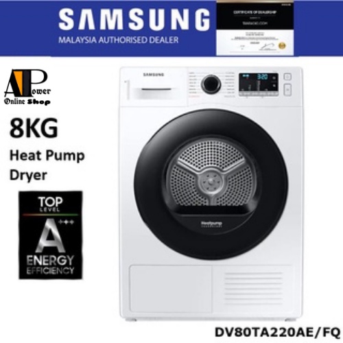 Samsung Dryer DV80TA220AE Crystal EcoDry Tumble Dryer, 8Kg Heat Pump