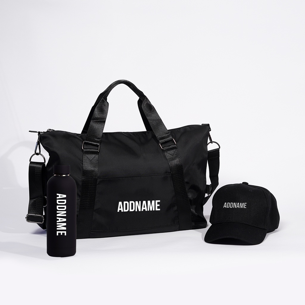 Duffle Bag, Baseball Cap and Mizu Thermo Water Bottle Black Shopee