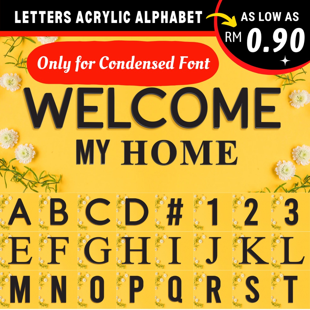 Letters Acrylic Alphabet 3D DIY Wall Sticker Matte Black 10CM Height A