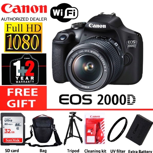 Canon eos 2000D 1855mm III original + extra battery original ( 3 years