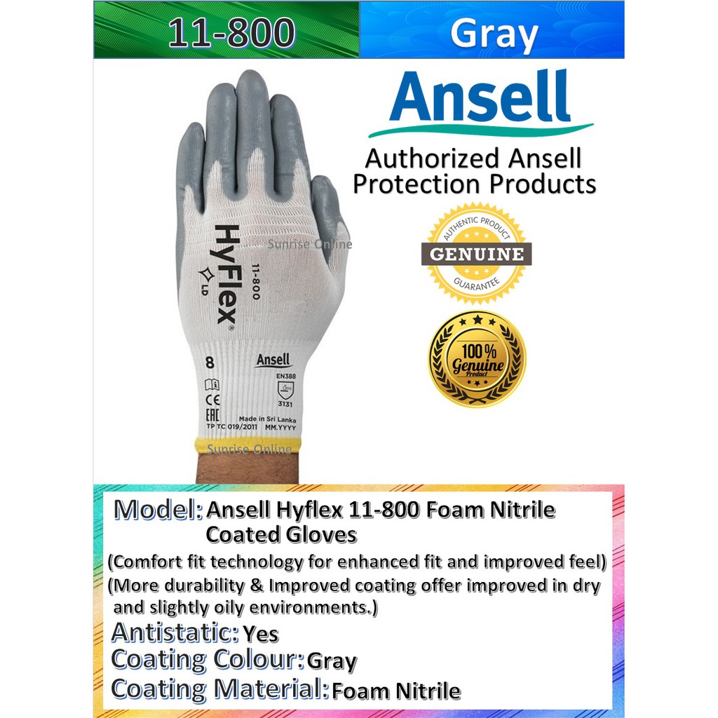 [ORIGINAL] Ansell HyFlex 11800 Nitrile Coated Gloves MultiPurpose Use, Industrial Use