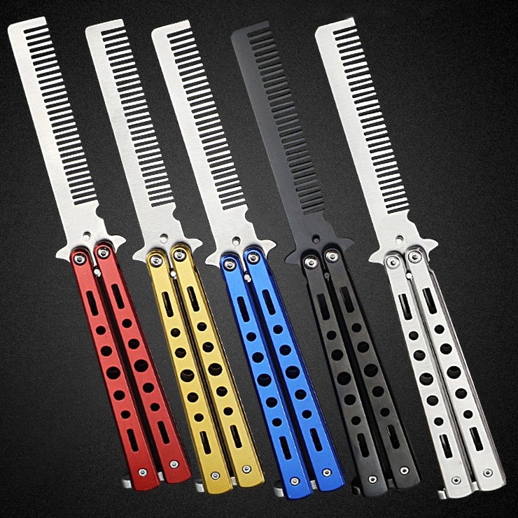 [Ready Stock] Foldable Stainless Steel Comb Hair Butterfly Comb Hairdressing Knife Comb Shopee