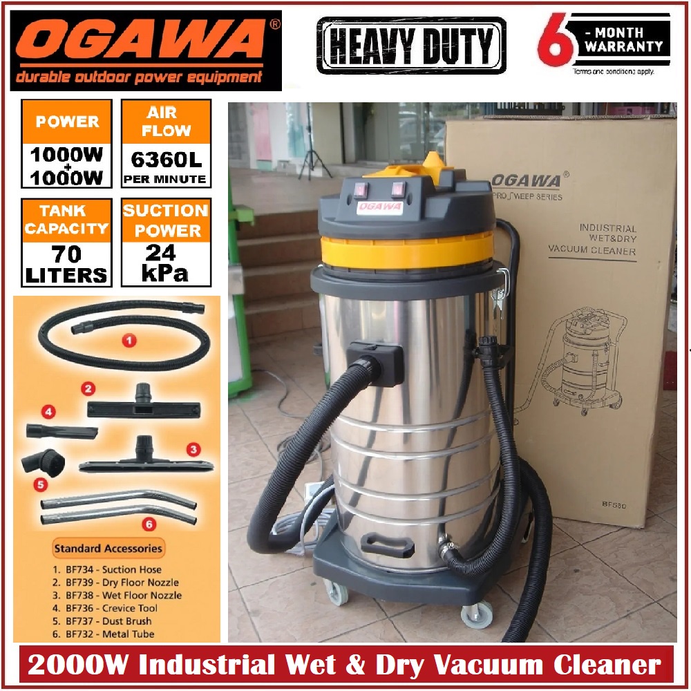Ogawa 2000Watt 70Litre Double Motor Industrial Wet & Dry Vacuum Cleaner