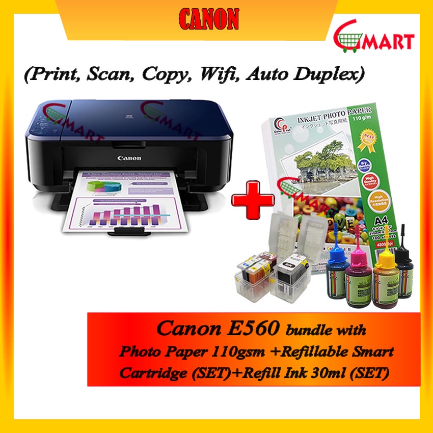 Canon PIXMA E560 AllInOne Colour Inkjet Printer + Inkjet Photo Paper
