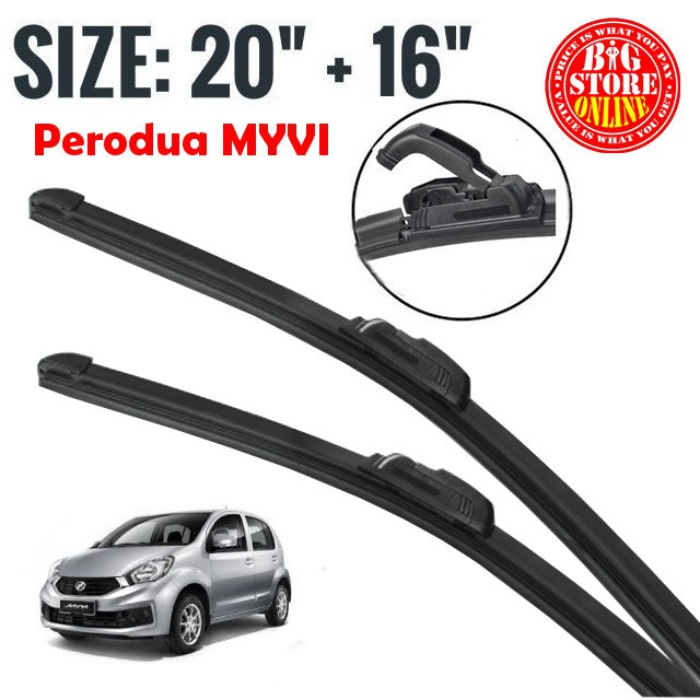 1 SET SOFT WIPER BLADE CAR WINDSHIELD WIPER FOR PERODUA MYVI (20"/16