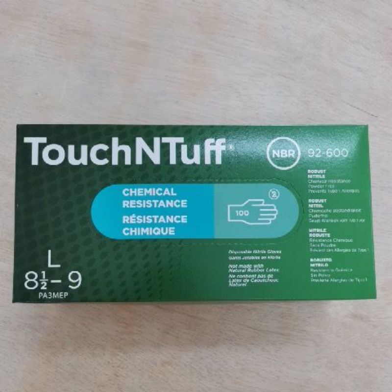 Ansell 92600 TouchNTuff robust nitrile disposable gloves (L) Shopee
