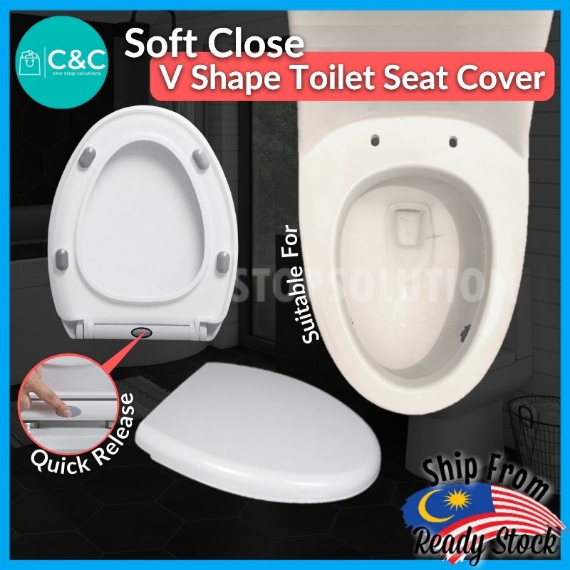 C&C V Shape Toilet Seat Cover Soft Close Adjustable Hinge Penutup