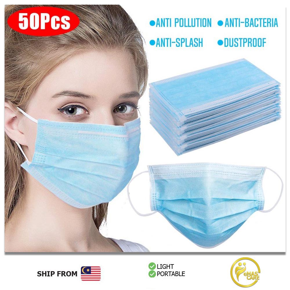 (50 Pcs) Disposable Face Mask Topeng Muka Pakai Buang