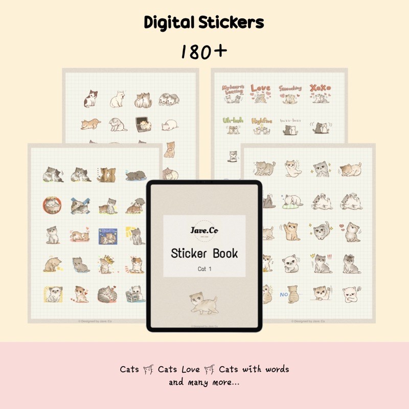 Goodnotes / PNG Digital Stickers for any devices Cat 1 / Kitten / Cute