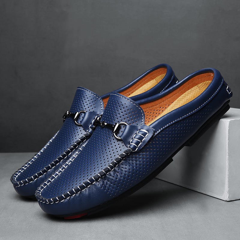 Horsebit Casual Men Driving Shoes Backless Loafers Open Backs