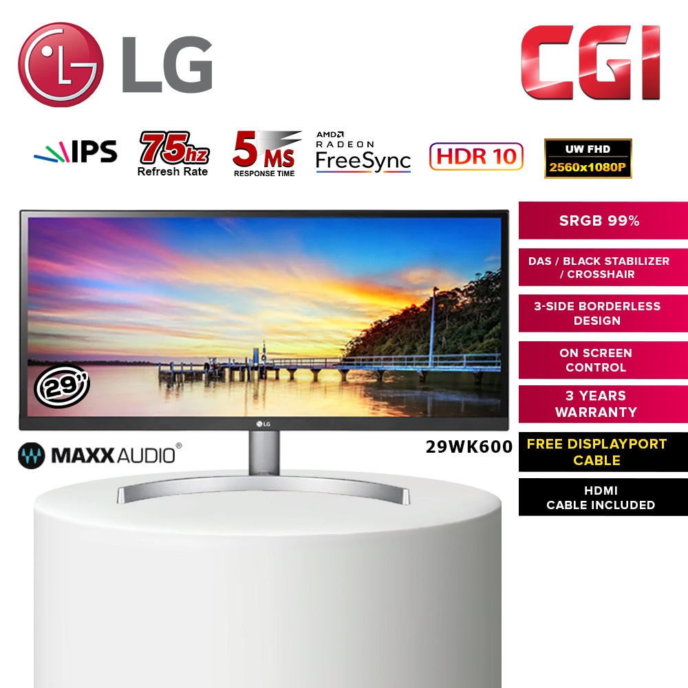 LG 29" 29WK600 UltraWide WFHD IPS LED HDR 10 LED Monitor (29WK600W