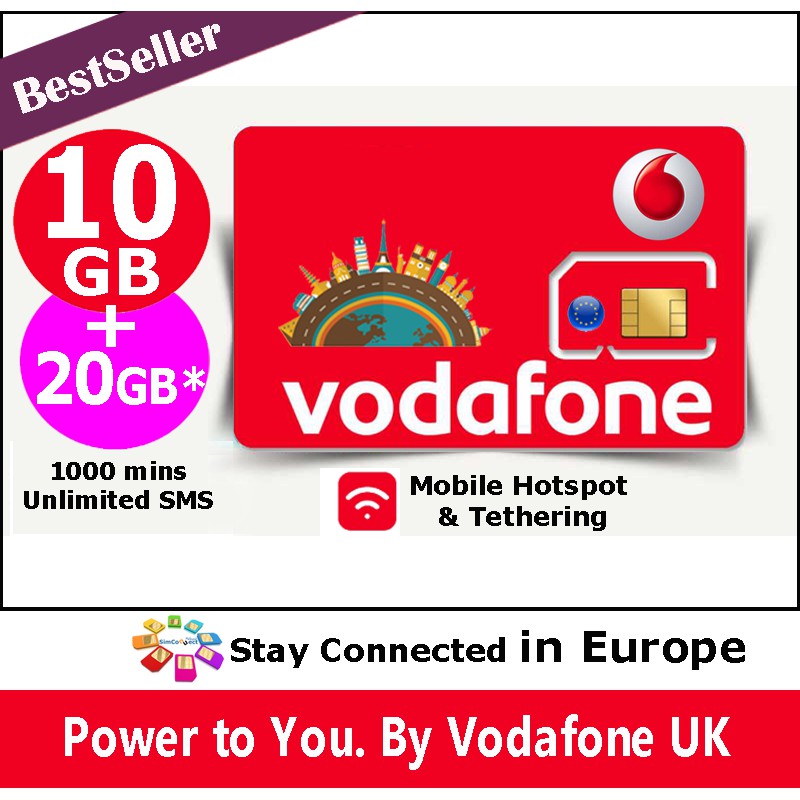 Europe Travel Sim Card 10+20GB Data (3G/4G) Call+SMS UK France Swiss