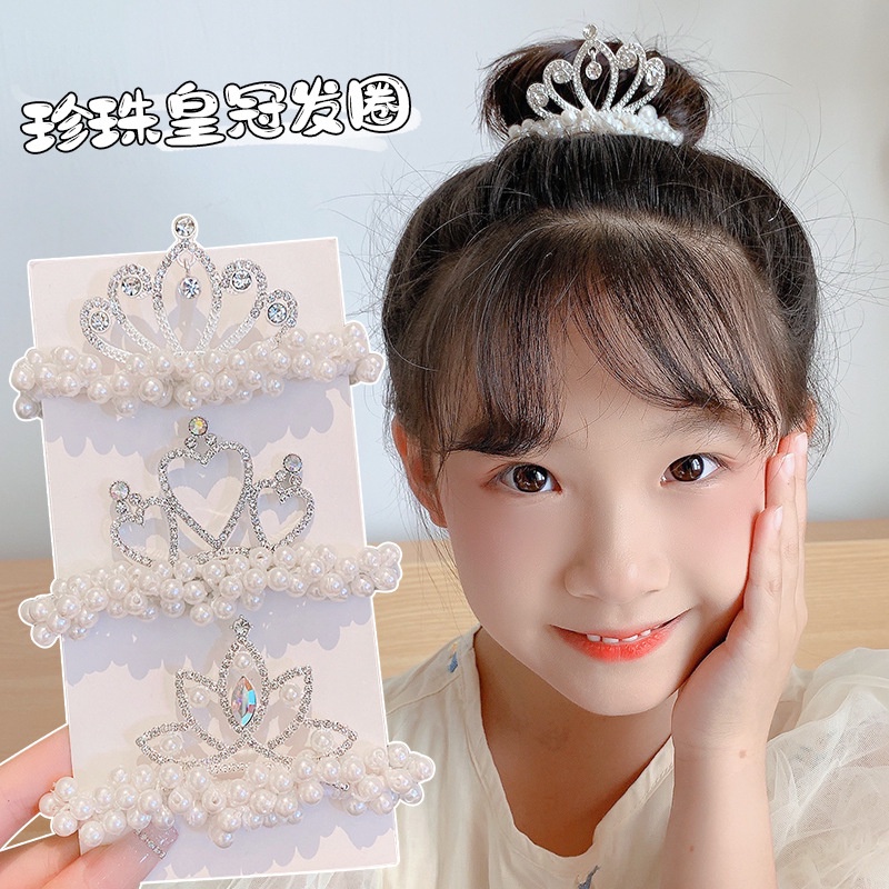 New Pearl Crown Hair Ring Cute Girl Princess Hair Ring Fashion Girl