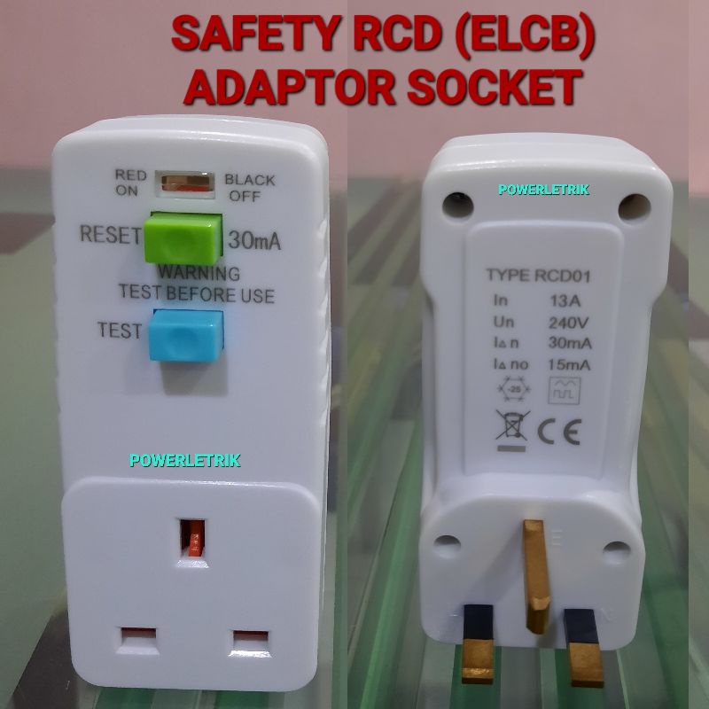*READY STOCK* PORTABLE 3 PIN 13A ADAPTOR SOCKET PROTECTION RCD ADAPTOR