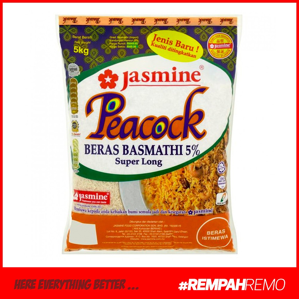 JASMINE PEACOCK BERAS BASMATHI RICE SUPER LONG — 5KG Shopee Malaysia