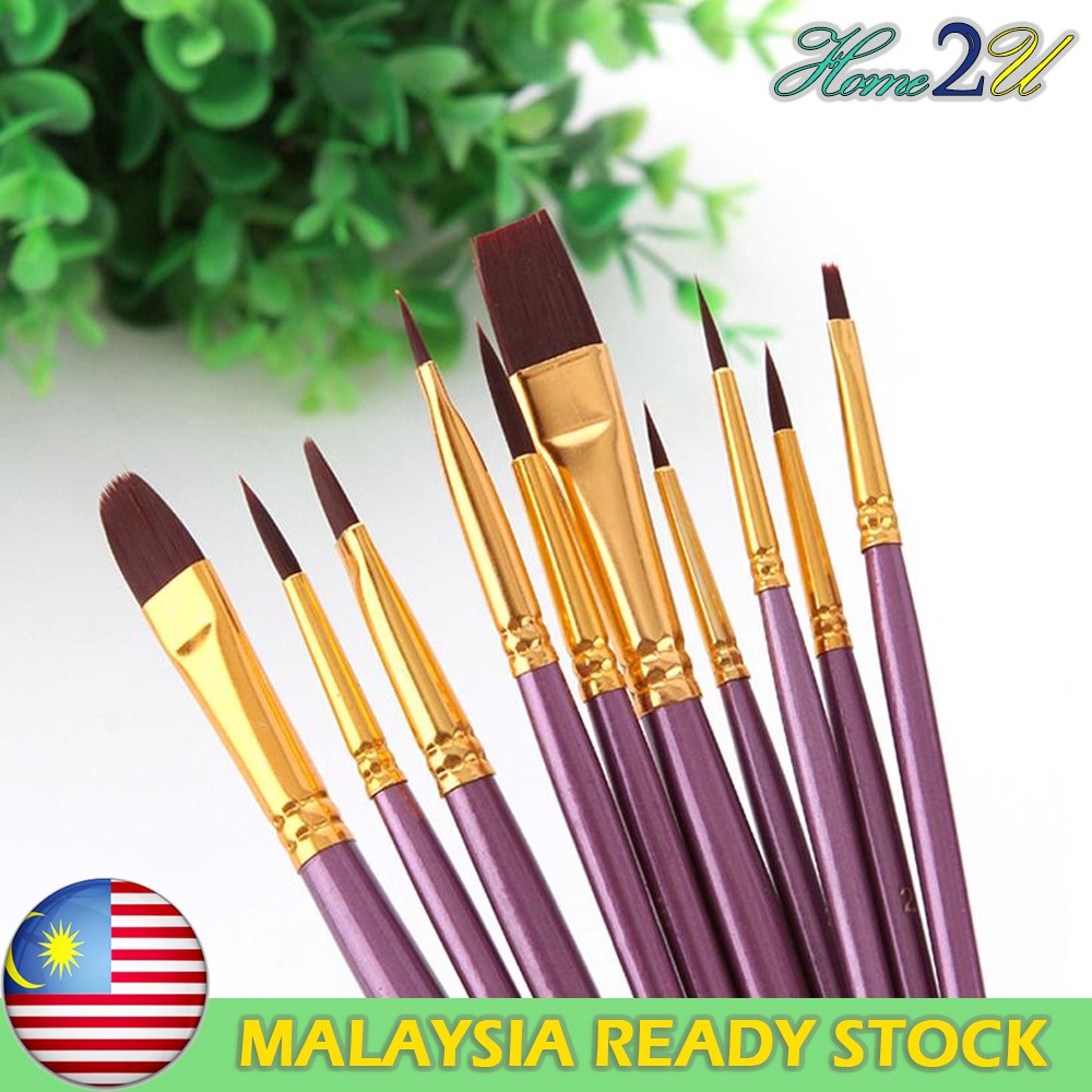 Purple Artist Paint Brush Set Nylon Hair Watercolor Acrylic Oil