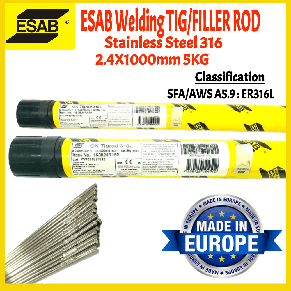 ESAB WELDING TIG ROD/FILLER STAINLESS STEEL 316 2.4X1000MM 5KG Shopee