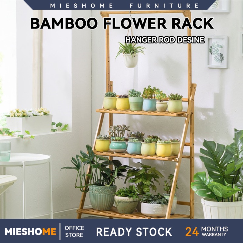 [Ready Stock] Bamboo Flower Rack Rak Pasu Bunga Outdoor Garden Rack Rak