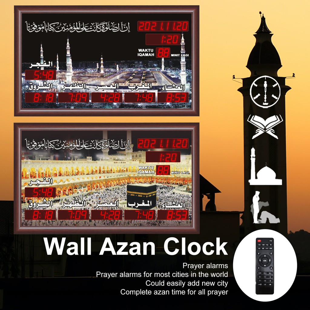 Jam Azan Digital Muslim Wall Table Digital Azan Clock Jam Dinding