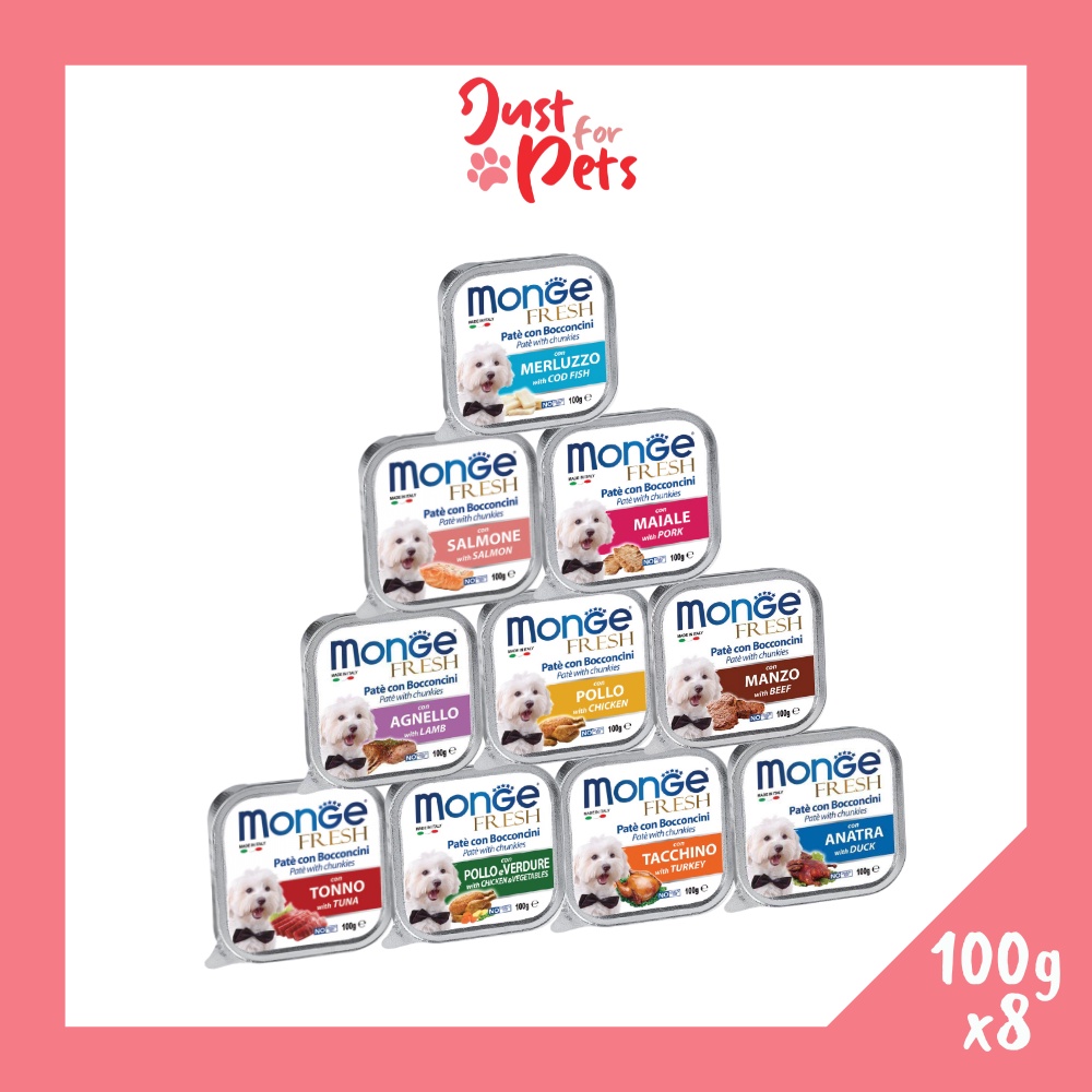 Monge Fresh 100g x8 Wet Dog Food (Codfish Tuna Beef Chicken Duck Lamb