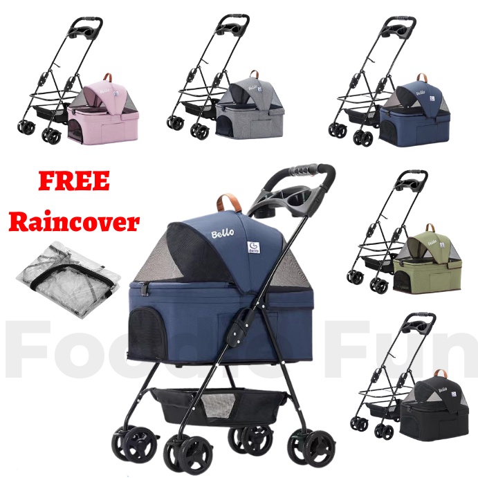 [FREE Rain Cover]Bello 2in1 Detachable Pet Stroller Foldable Outdoor