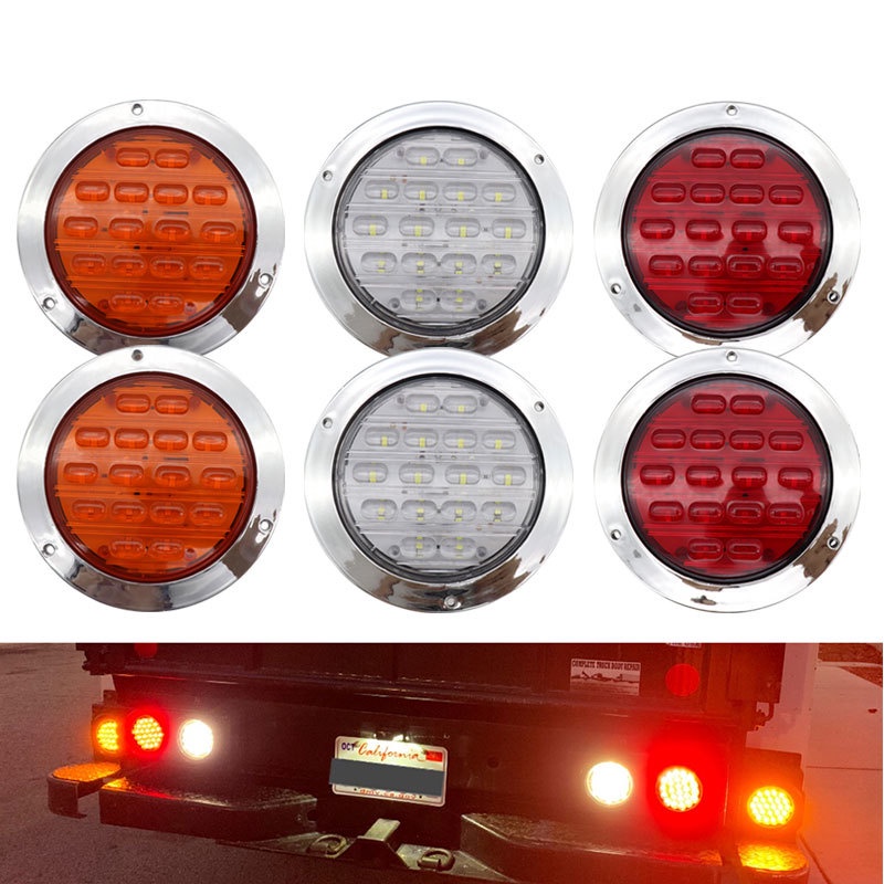 2Pcs 12V/24V LED Truck Rear Light Round Reverse Lamp Turn Signal Lights