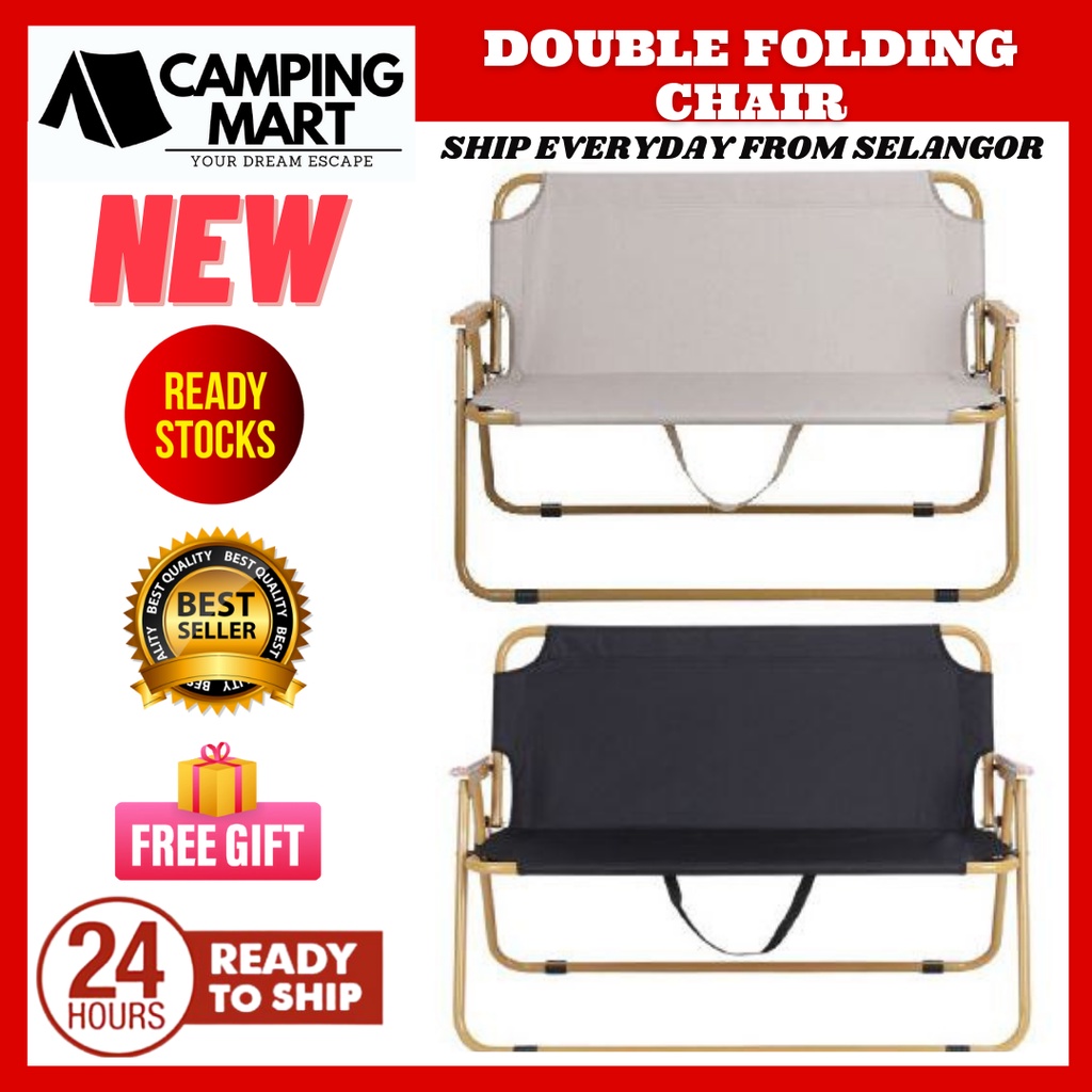 2 Seater Camping Folding Chair Backrest Armchair Double Person Chair