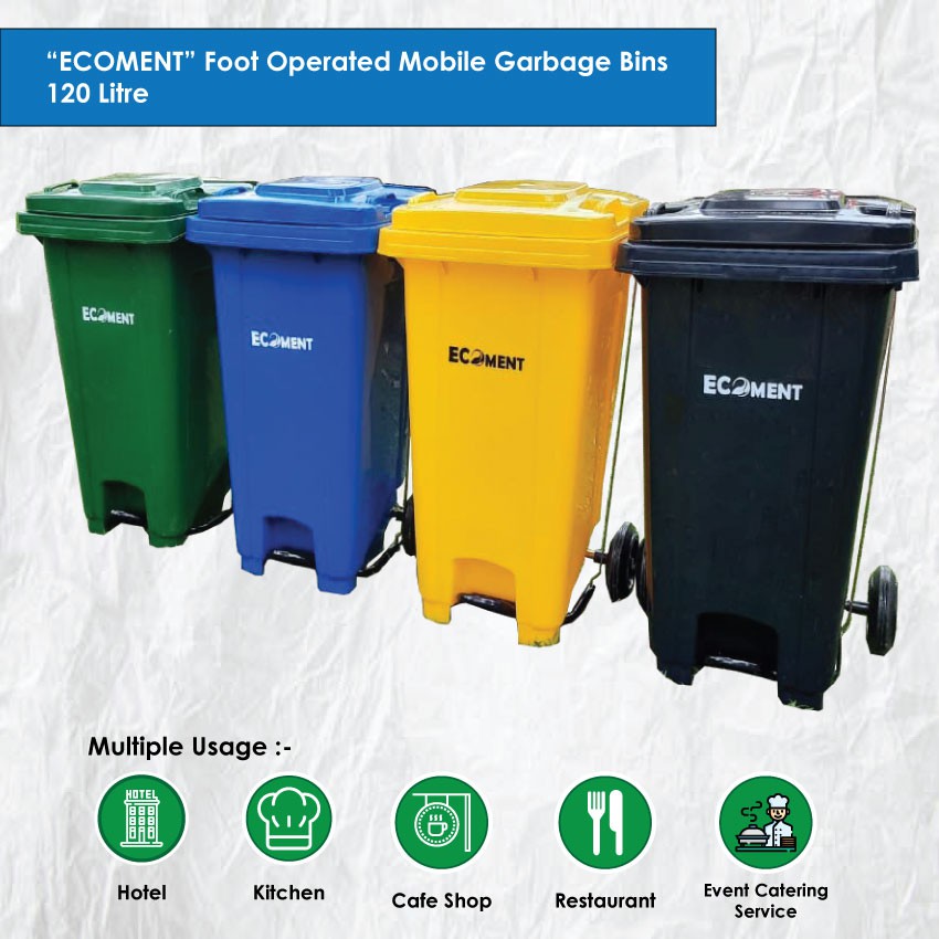 Foot Operated Mobile Garbage Bins 120 L / Tong Sampah Beroda