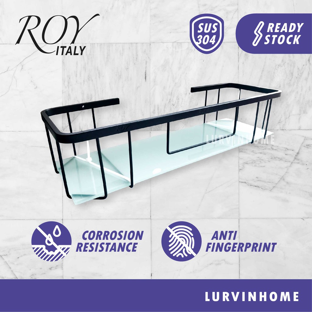 ROY 304 Stainless Steel Glass Shelf RYSSBG8018 Black Bathroom Wall Basket Shopee Malaysia