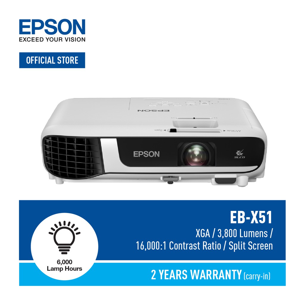 Epson EBX51 XGA 3LCD 3,800 lumens Projector 12,000 Hours Lamp Life In