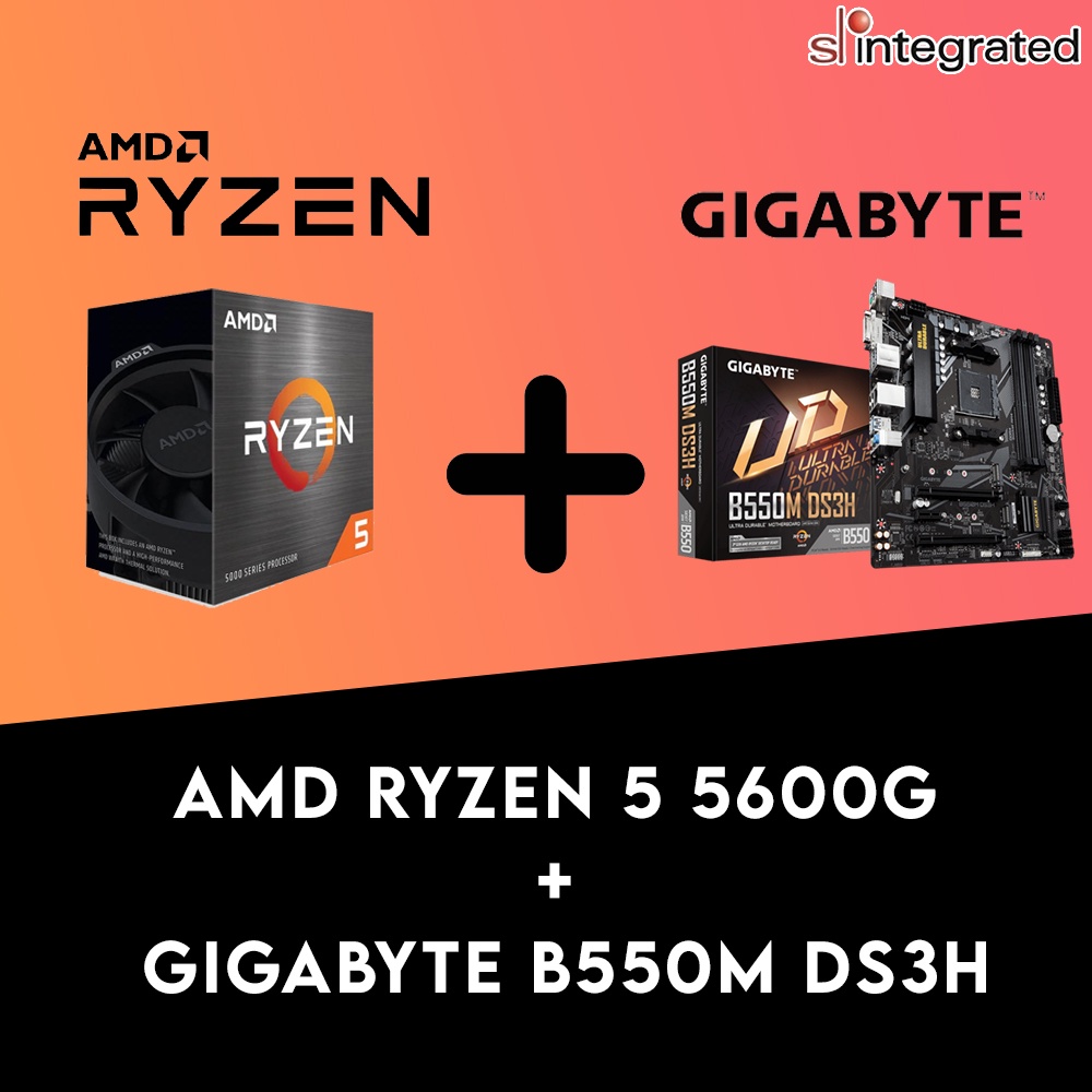 AMD Ryzen 5 5600G + Gigabyte B550M DS3H Motherboard Combo Bundle