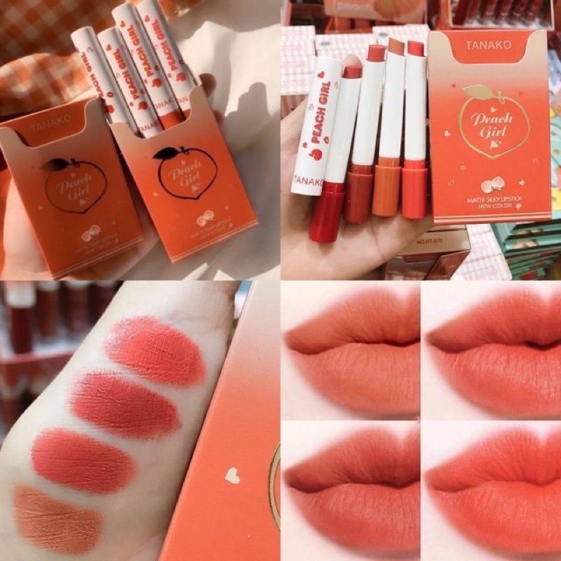 GK LOWEST 1BOX 4PCS Thailand Original Tanako Peach Lipstick 4 Colors