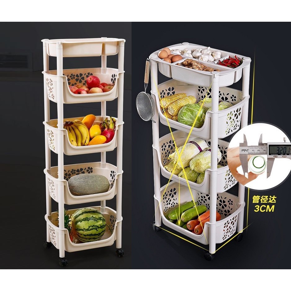 3 / 4 Tier Vegetables Basket Storage Organizer Trolley Rack Tray Bekas