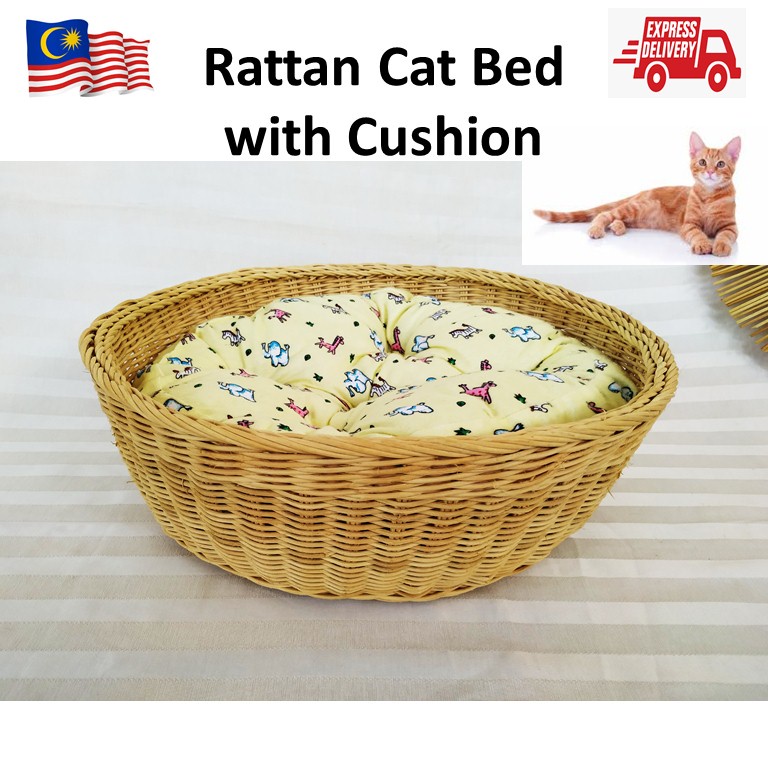 Handmade Rattan Cat Bed with Comfortable Bed (ROUND), Katil Kucing