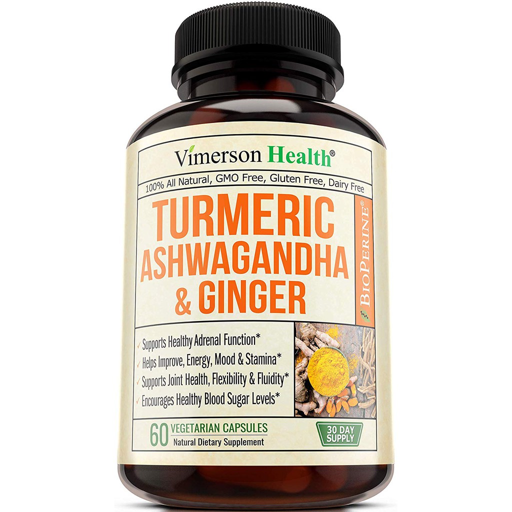 Turmeric Curcumin Ashwagandha, Ginger, Bioperine. Occasional Joint Pain Relief Supplement