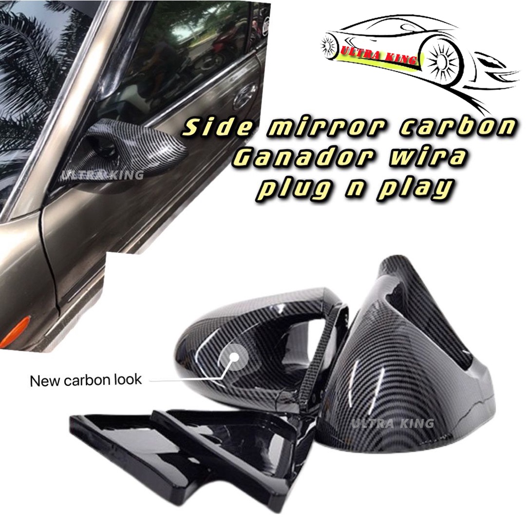 Proton Wira Ganador Side Mirror AntiGlare Blue Mirror Carbon Look