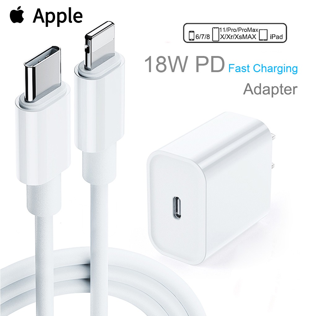 100 Original Apple 18W Power Adapter 1M TypeC to Lighting Cable Fast