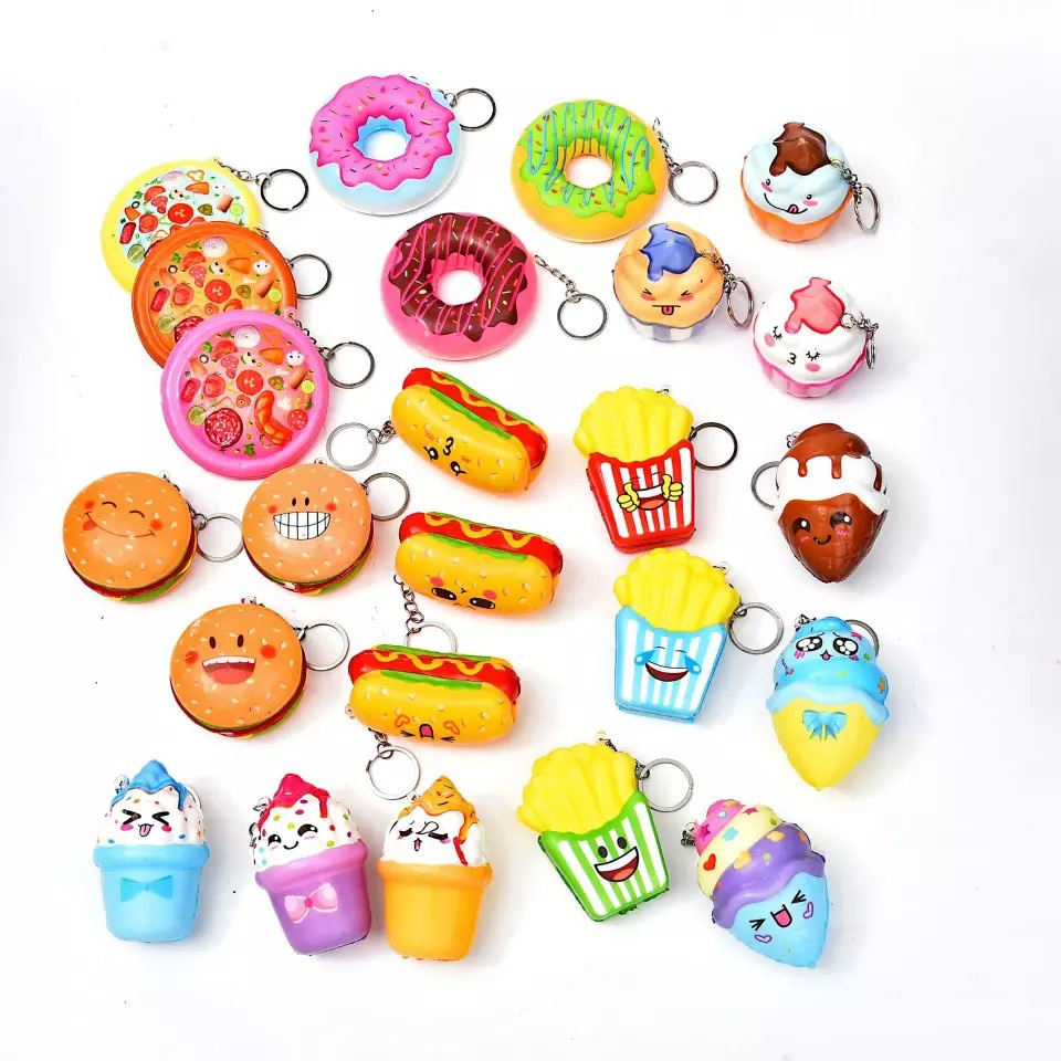 GANTUNGAN Squishy Cute Keychain Squishy Mini Cute Fast Food Donuts