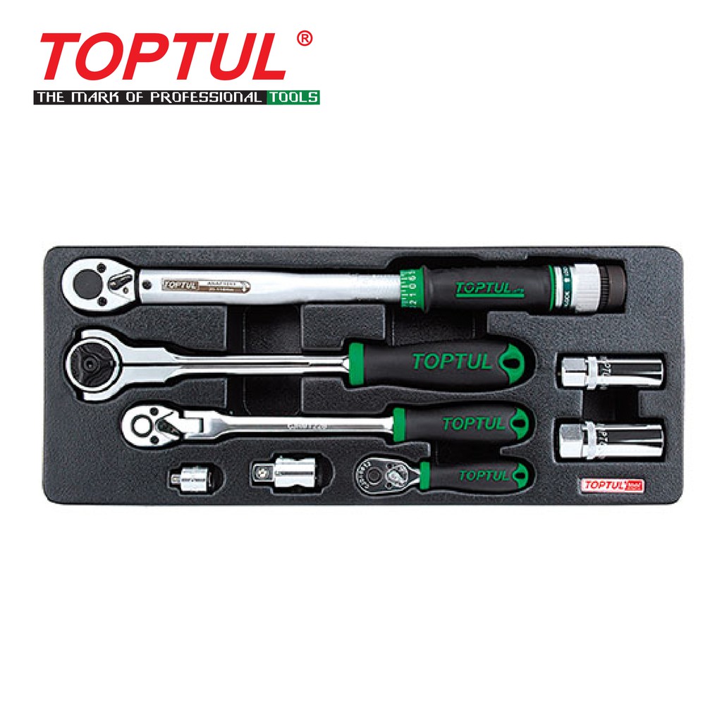 TOPTUL Torque Wrench, Adaptor & Ratchet Handle Set (8 Pcs) GCAT0803