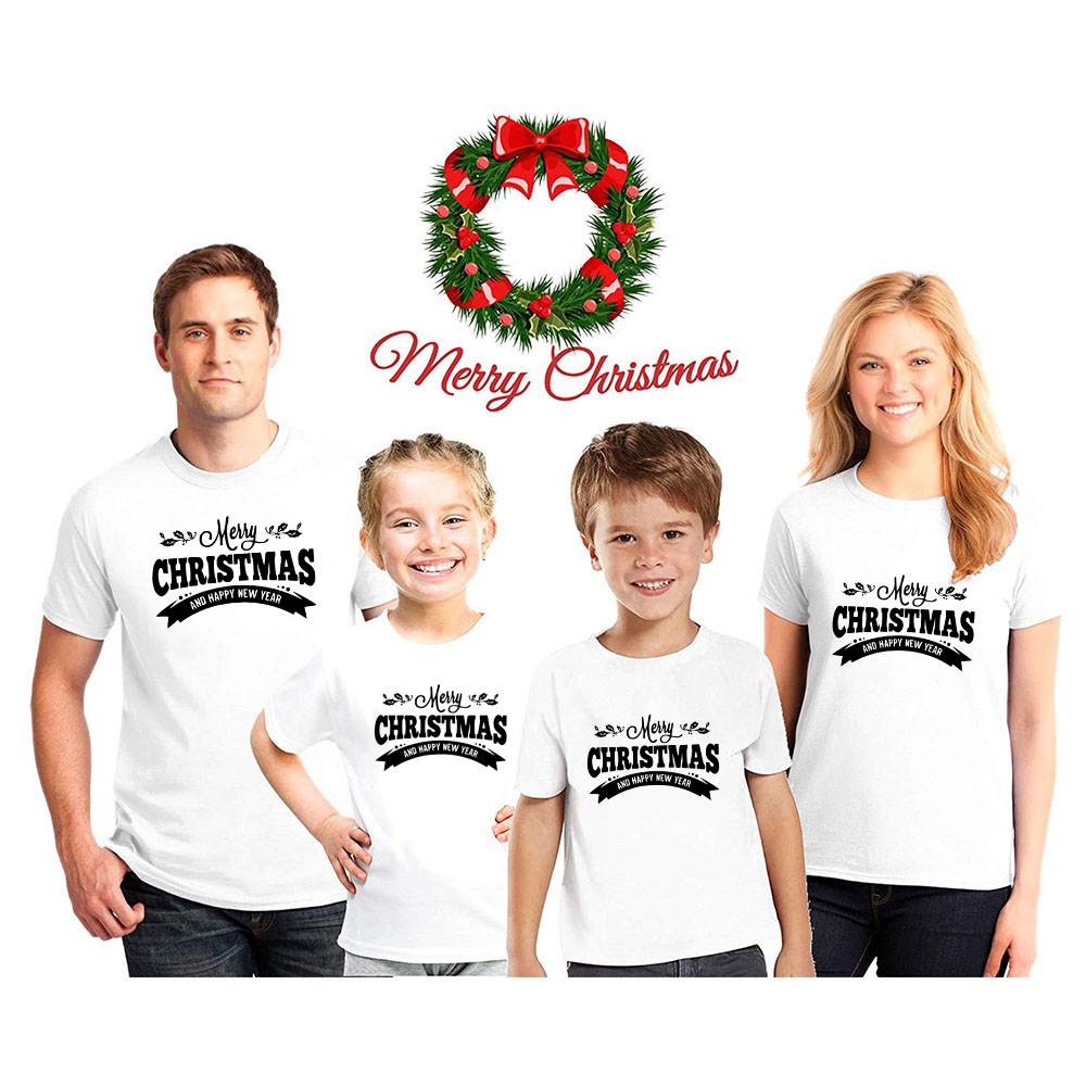 Merry Christmas Happy New Year Family Matching Clothes T Shirt Women