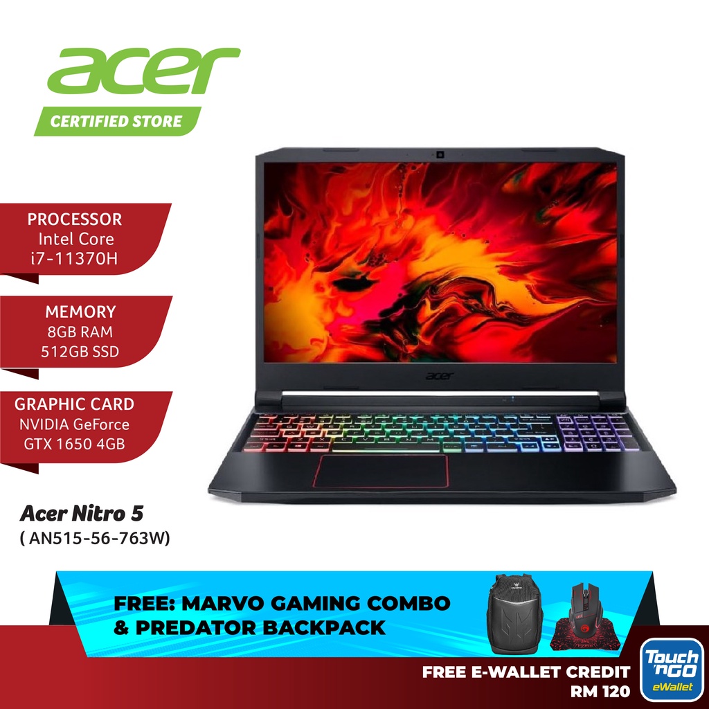 Acer Nitro 5 Gaming Laptop (15.6"/i711370H 8GB 512GB SSD