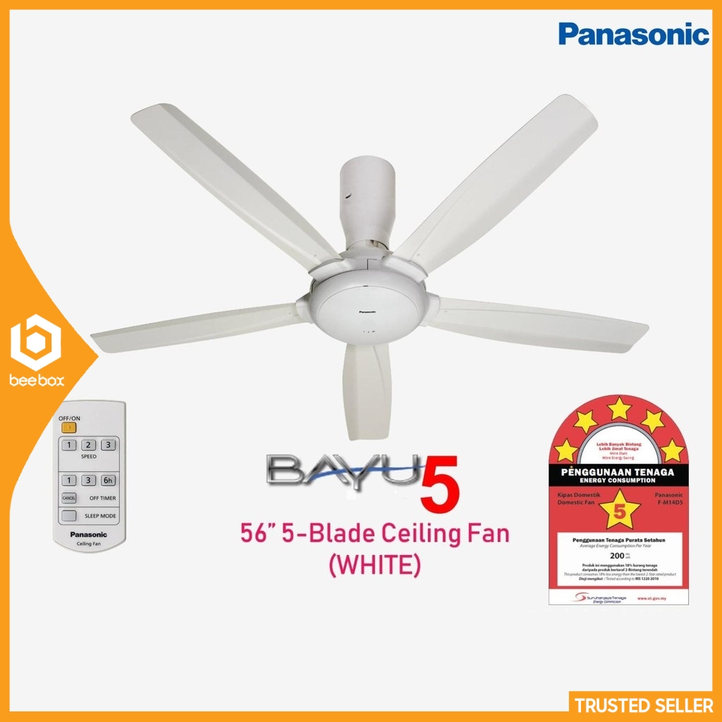 Panasonic Bayu 5 Blade Ceiling Fan White (1400mm/56") FM14D5VBWH
