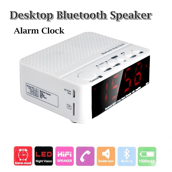 Bluetooth Clock Radio Speaker Desktop Portable Alarm Clock MP3 Audio