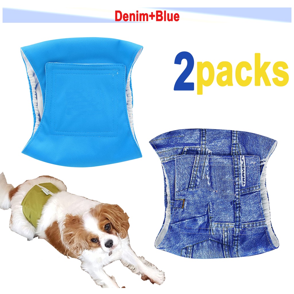 2 Packs Washable Male Cloth Dog Diapers Reusable Pet Clothes Nappies