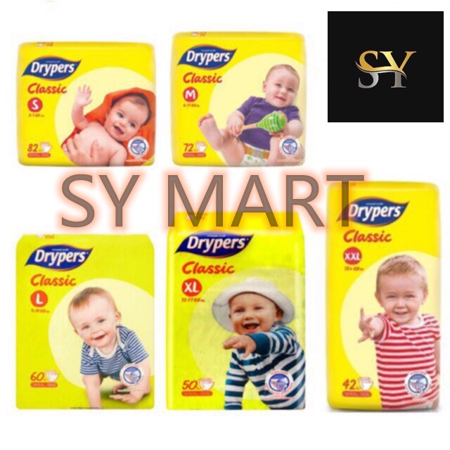 Drypers classic S82 / M72 / L60/ XL 50 / XXL 42 Shopee Malaysia